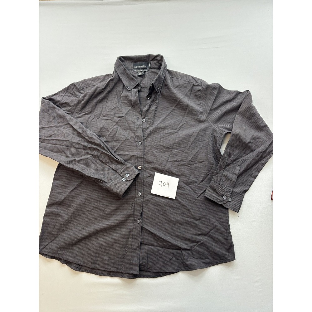 North End Womens Wrinkle Resistant Button Up Shirt Plaid Gray Black XXL